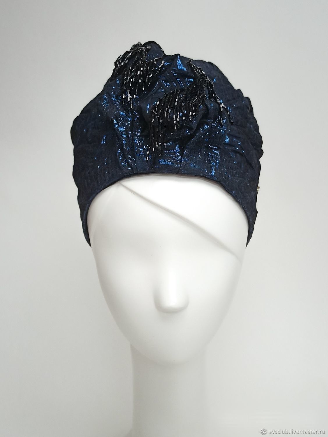 TURBAN shlyapa salla ko'k jakkard munchoqli chetlari bilan