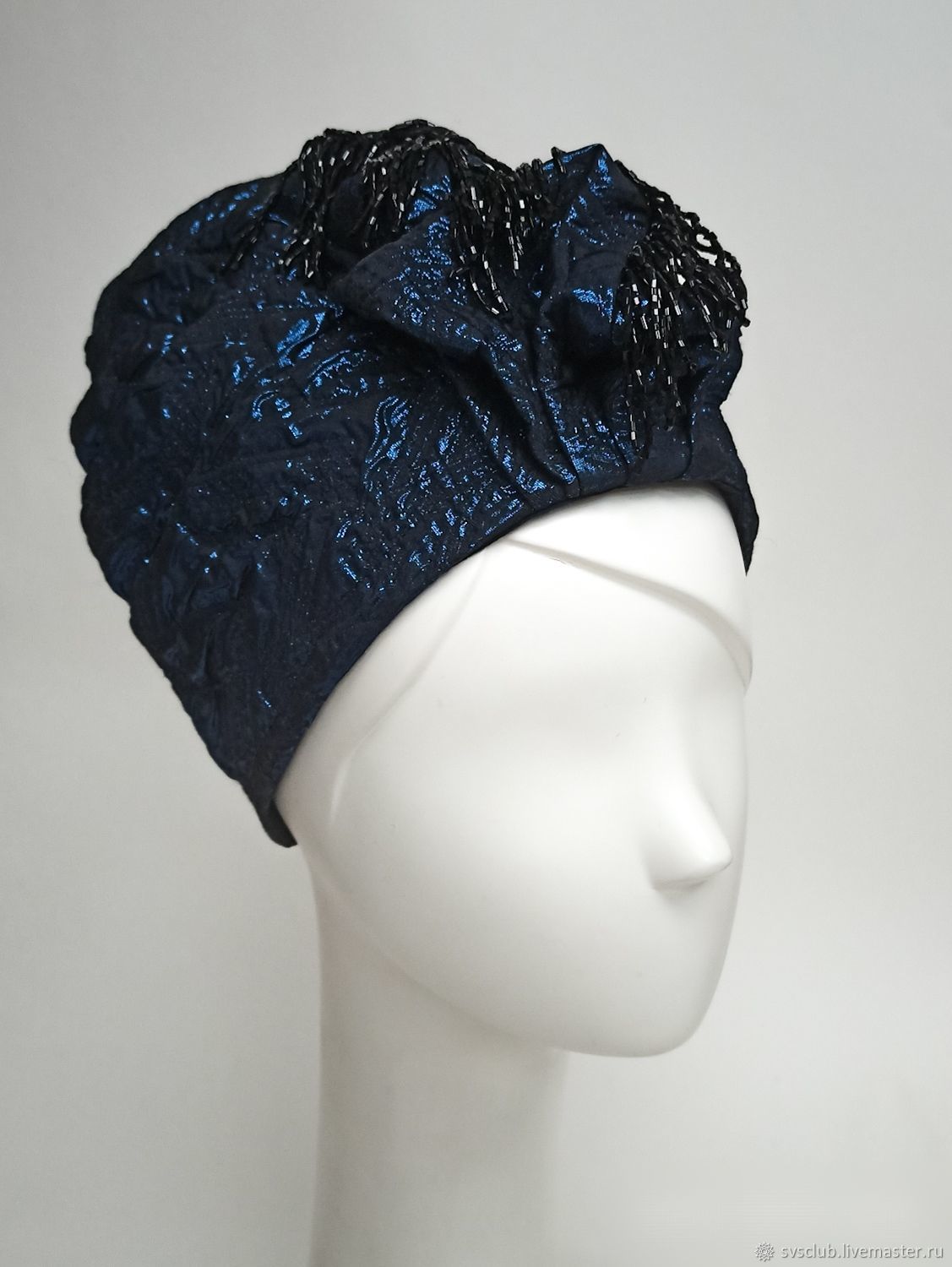 TURBAN shlyapa salla ko'k jakkard munchoqli chetlari bilan